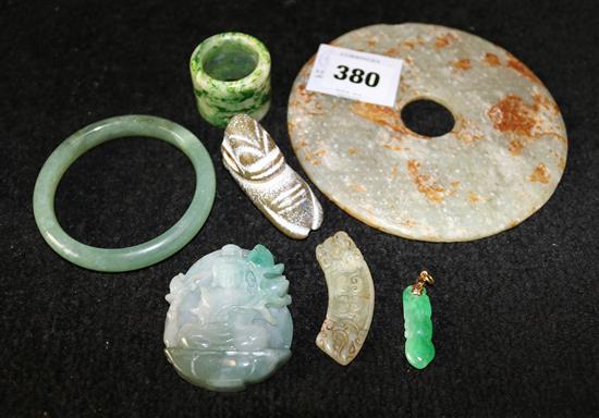A group of seven Chinese jade and stone carvings